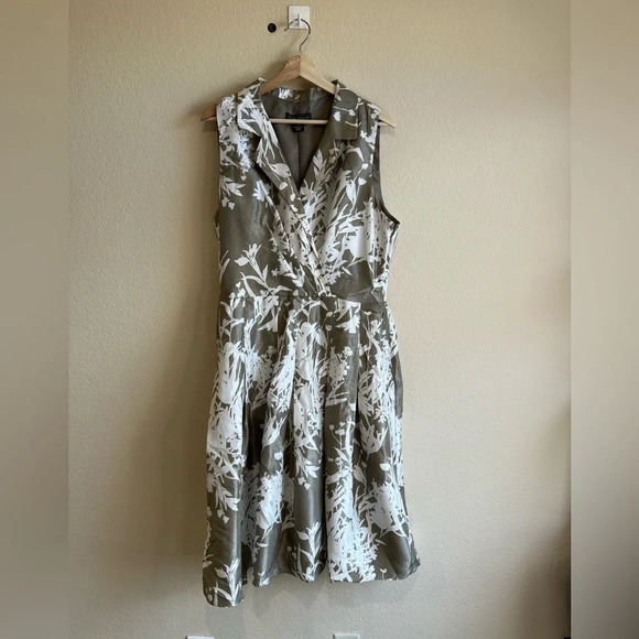 Jessica Howard Womens Collared Retro Floral Faux Wrap Dress Taupe White - Picture 1 of 8